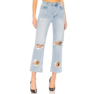 Anine Bing Giovanna Distressed Grommet Crop Flare Jeans 25 Shabby Chic Classic